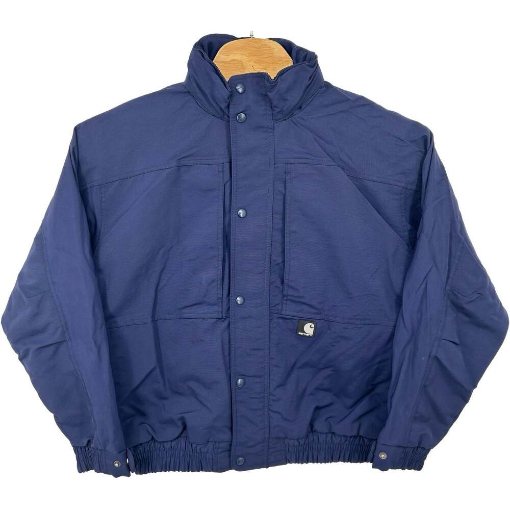 Men's Navy Blue Boxy Carhartt J105 NVY Mesh Lined Nylon Zip Bomber Jacket Sz L